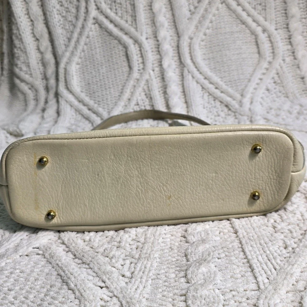 Vintage‎ Kiss Lock Handbag Cream Leather Frame Clutch Purse 50s 60s
